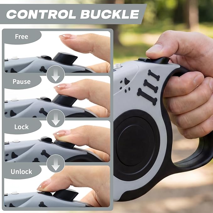 Retractable Dog Leash with USB Rechargeable Flashlight for Night Walks, 16FT Automatic Telescopic Tractor Dog Leash for Small and Medium Dogs, Grey