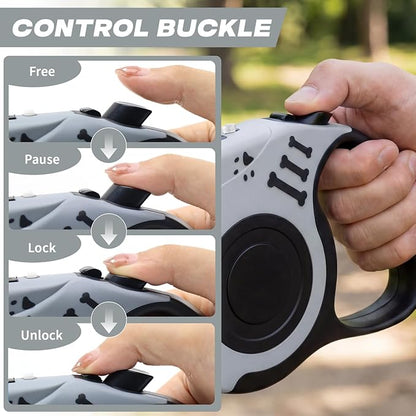Retractable Dog Leash with USB Rechargeable Flashlight for Night Walks, 16FT Automatic Telescopic Tractor Dog Leash for Small and Medium Dogs, Grey