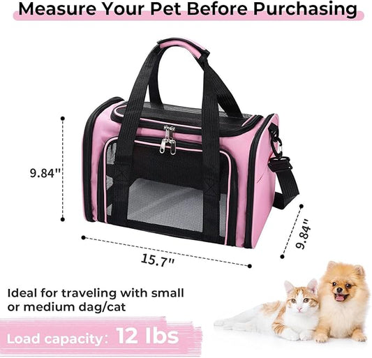 Cat,Dog Carrier for Small Medium Pet Carrier,Soft Sided Dog Bag Up to 12Lbs Puppy Carrier,Breathable Portable Foldable Airline Approved Pet Carriers for Travel,Pink