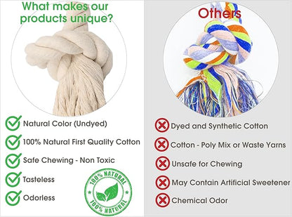 Barida Pet Supplies 100% Natural Cotton Rope Dog Toys, Premium White Cotton Dog Chew Toys, Puppy Chew Ropes for Teething, Tough Ropes for Puppy, Small and Medium Dogs