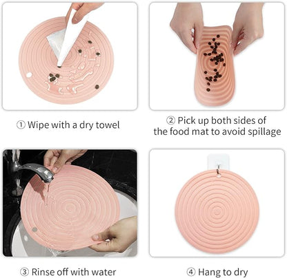 Ptlom Pet Food Mat for Dog and Cat Placemat 2 Pcs, Mat for Prevent Food and Water Overflow, Suitable for Medium and Small Pet, Silicone, 9.5"* 9.5"