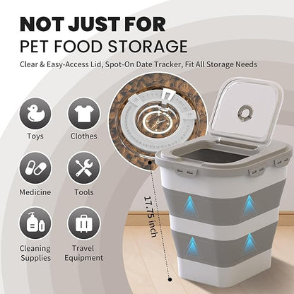 35-40 Lbs Airtight Dog Food Storage Container, Collapsible Dog Food Container with Lid, Wheels, Date Track, Large Pet food storage Container for Rice,Flour,Sugar,Dog Food Scoop,2PCS Containers