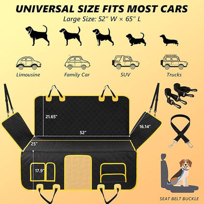 L'AGRATY Dog Car Seat Cover: Waterproof Back Seat Extender for Dogs with Side Flaps - Nonslip Hard Bottom Car Seat Cover for Dogs with Mesh Window: 60/40 Split Bench Dog Hammork Bed for Car SUV Truck