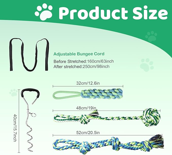 EIODEAR Bungee Tug of War Dog Toy with Upgraded Steel Stake, Cotton Ball, Teething Rope and Soft Rope, Tether Tug Outdoor Dog Toy for Lawns and Trees, Interactive Dog Toys for Medium, Large Dog, Blue