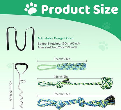 EIODEAR Bungee Tug of War Dog Toy with Upgraded Steel Stake, Cotton Ball, Teething Rope and Soft Rope, Tether Tug Outdoor Dog Toy for Lawns and Trees, Interactive Dog Toys for Medium, Large Dog, Blue