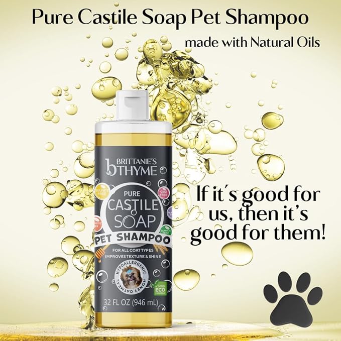 Brittanie's Pure Castile Dog Shampoo - 32oz 2 Pack | Gentle Shampoo + Conditioner for Dogs & Cats | Improves Coat | for Allergies and Itching | Deodorizes, Moisturizes & PH Balanced