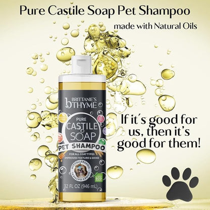 Brittanie's Pure Castile Dog Shampoo - 32oz 2 Pack | Gentle Shampoo + Conditioner for Dogs & Cats | Improves Coat | for Allergies and Itching | Deodorizes, Moisturizes & PH Balanced