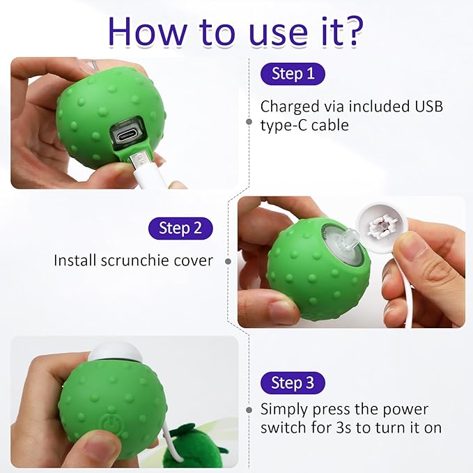 Interactive Cat Ball Toy, Fast Moving Cat Toys for Indoor Cats-with Dragonfly & Feather Tails,Automatic Motion Activated, Realistic Squeak Sound for Exercise Stimulation (Green)