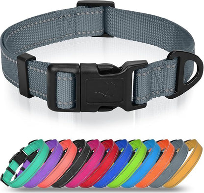 Joytale Small Dog Collar, Durable Double-Sided Reflective Nylon Collar for Night Safety, Adjustable Quick-Release for Active Breeds, Gray, S (3/4" Width)