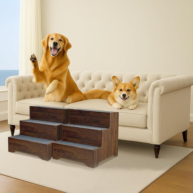 Furniture Style Dog Stairs, Wooden Pet Steps for Small Medium Dogs Cats, 3-Step Tall Solid Dog Ladders for High Bed, Couch, Sofa – Ideal for Elderly, Injured, Recovering or Short-Legged Pets