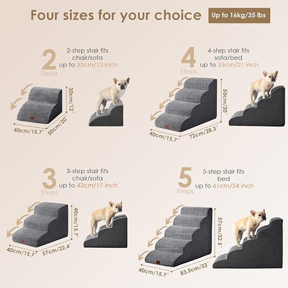 EHEYCIGA Curved Dog Stairs Ramp for High Beds 22.6" H, 5-Step Dog Steps for Small Dogs and Cats, Pet Stairs for High Bed Climbing, Non-Slip Balanced Pet Step Indoor, Grey