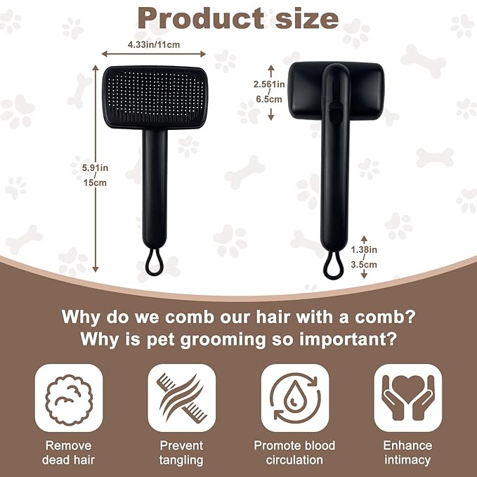 Self Cleaning Deshedding Cat Brush for Dogs & Cats,Adjustable Cat Brushes for Indoor Cats, Easy to Clean Grooming Tool for Long & Short Haired Pets