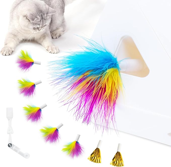 Migipaws Upgrade Rainbow Feather Replacement for Automatic MigiBox Cat Toy, 6pcs Rainbow Feather + 2pcs Free Mylar Refills