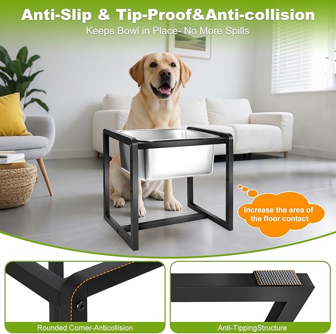 Adjustable Height Elevated Large Dog Water Bowls with Stainless Steel Bowls and Metal Stand，4-Level (8/10/12/14 Inches) Pet Bowl for Dogs for Large Medium Dogs - Durable, Easy to Clean (2.4gallon)