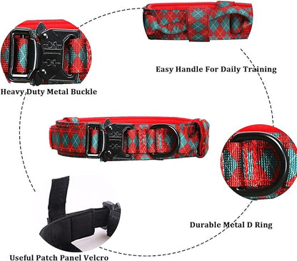 Christmas Tactical Dog Collar Adjustable Nylon Dog Collar Metal Buckle with Handle for Dog Training (Christmas Green,S)