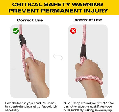 Fida Durable Slip Leads for Dogs, 6 FT x 3/8" Heavy Duty Dog Loop Leashes, Comfortable Strong Rope Slip Leash for Small Dogs and Puppies, No Pull Pet Training Lead with Highly Reflective(3/8", Pink)
