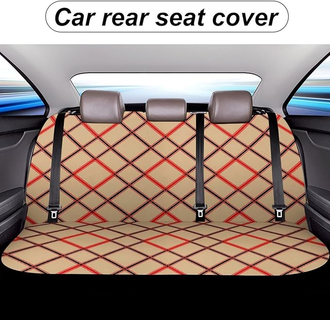 Fashion Universal Stretch Back Seat Protector, Car Accessories Rear Bench Seat Covers For Trucks SUV, Car Interior Decor Seat Cover Compatible with Black Red Beige And White Plaid Tartan Flannel