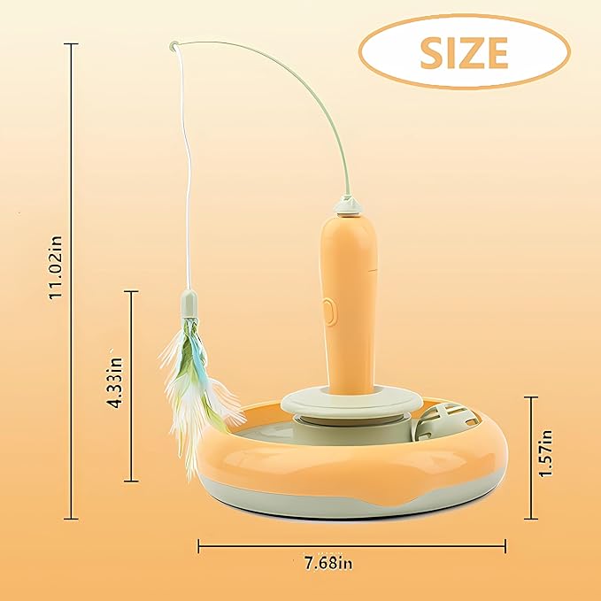 Interactive Cat Toys for Bored Indoor Cats, Automatic Cat Toy 3-in-1 Smart Teaser Wand Featuring Spinning Feather&Rolling Ball Track,Cats Dancer Toy Stimulates Hunting Instincts,Weight Control，Yellow