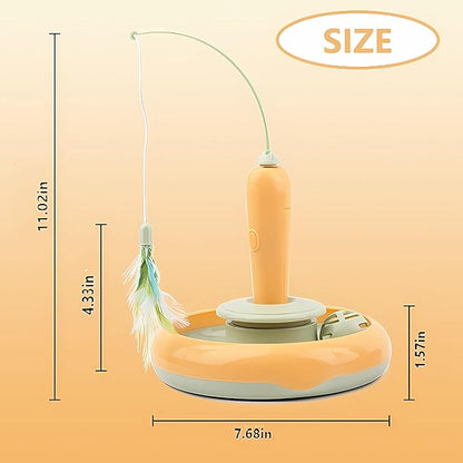 Interactive Cat Toys for Bored Indoor Cats, Automatic Cat Toy 3-in-1 Smart Teaser Wand Featuring Spinning Feather&Rolling Ball Track,Cats Dancer Toy Stimulates Hunting Instincts,Weight Control，Yellow