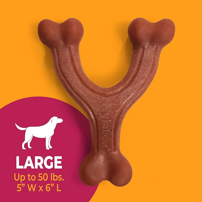 Nylabone Strong Chew Wishbone Dog Toy Made with Real Bacon, Durable Chew Toys for Aggressive Chewers, Long Lasting Dog Bone, Keeps Dogs Busy, Large Breeds - Up to 50 lbs