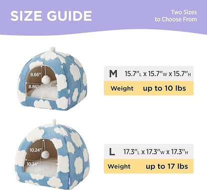 Lesure Cute Cat Beds for Indoor Cats - 2 in 1 Cat Cave Bed for Kittens and Small Pets with Removable Washable Cushioned Pillow, Cozy Kitten Tent with Non-Slip Bottom, Blue, 16 inches