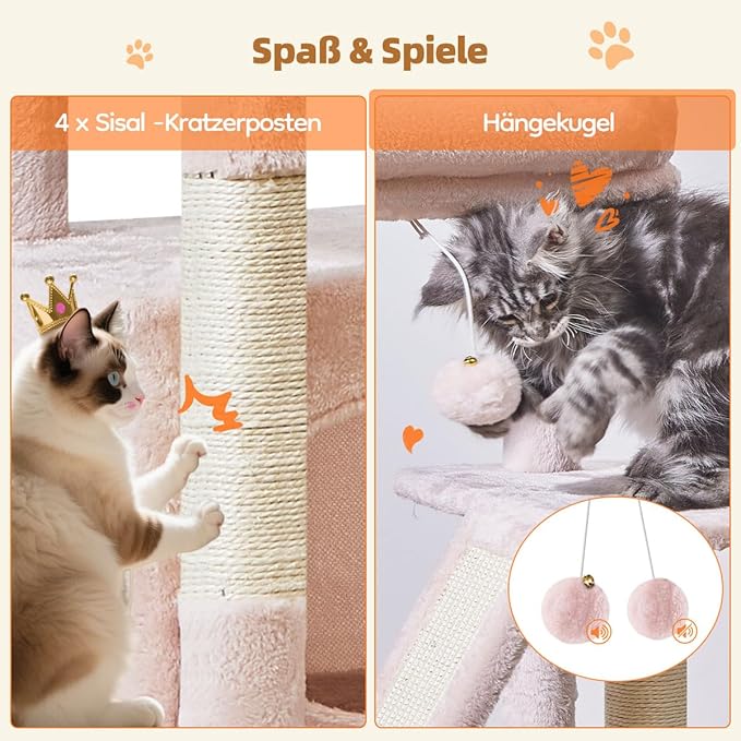Taoqimiao Cat Tree,38.5-Inch Cat Tower for Indoor Cats,Suitable for Kittens with Luxurious cat condo with Adjustable Baskets and Luxurious Perch MS029SP Jelly Pink