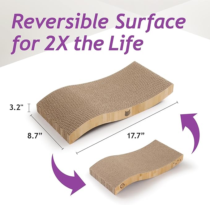 Reversible Wave Cat Scratcher for Indoor Cats - Cat Scratching Board, Horizontal Cat Scratch Pad Lounger with Reversible Usability and Extra Comfort for Lounge(2Pack, Oak)
