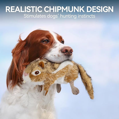 ALL FOR PAWS Squirrel Squeaky Doy Toy, Squirrel Dog Toy for Medium Large Breed, Puppy Fetch Toy with Squeaker, Plush Chew Dog Toy, 13.8 x 3.9 x 4.1inches, Chipmunk-L