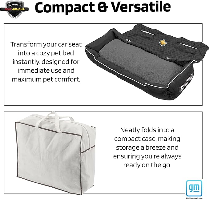 PetBed2GO, Chevrolet, Black, Large Pet Bed Cushion & Car Seat Cover, 52x20x7, 6lbs