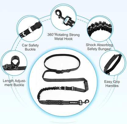 Philorn Hands Free Dog Leash, Crossbody Dog Leash, 6.9-8.9 Ft Multifunctional Waist Walking Belt with Car Safety Buckle for Large and Medium Dogs Jogging,Running,Training (Black, 25-120 lbs)