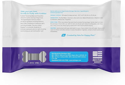 Vetnique Furbliss Hygienic Dog Grooming Wipes Cleansing Grooming & Deodorizing Hypoallergenic Pet Wipes with Natural Deodorizer 100ct (Refreshing Scent)
