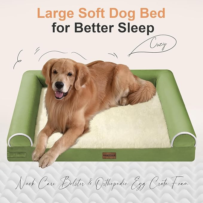 Medium Large Dog Bed Orthopedic Washable: Beds Bolster Medium Large Sized Dog Bed Egg Crate Foam Couch Sofa Waterproof with Removable Cover - Grass Green