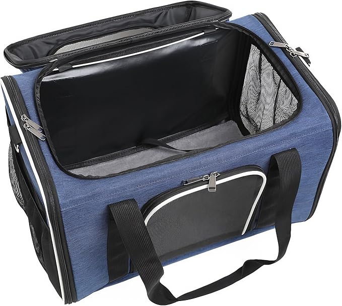 Blue Soft-Sided Pet Carrier for Large Cats & Small Dogs, Airline Approved, with Shoulder Strap & Removable Mat, Breathable Soft Mesh, Comfortable Cat Backpack Carrier