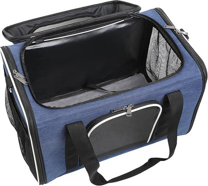 Blue Soft-Sided Pet Carrier for Large Cats & Small Dogs, Airline Approved, with Shoulder Strap & Removable Mat, Breathable Soft Mesh, Comfortable Cat Backpack Carrier