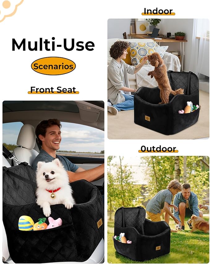 Dog Car Seat for Small/Medium Dogs, Detachable Washable Dog Booster Car Seat Under 35lbs, High-Support Memory Foam,Travel Bed with Storage Pockets