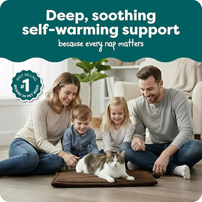FurHaven ThermaNAP Self Warming Cat Mat, Dog Bed for Crates with Self-Warming Technology for Cozy Rest, Fully Machine Washable, Small, Plush Faux Fur, Espresso