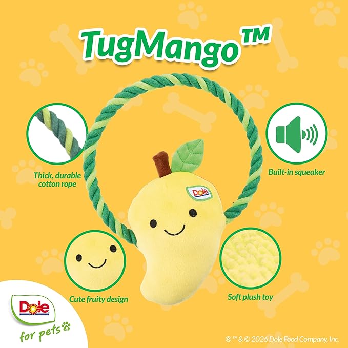 Dole for Pets® Dog Rope Toy with Squeakers, Mango Tug of War Dog Toy, Tough Cotton Rope Toys for Dogs, Aggressive Chew Toys for Medium Dogs