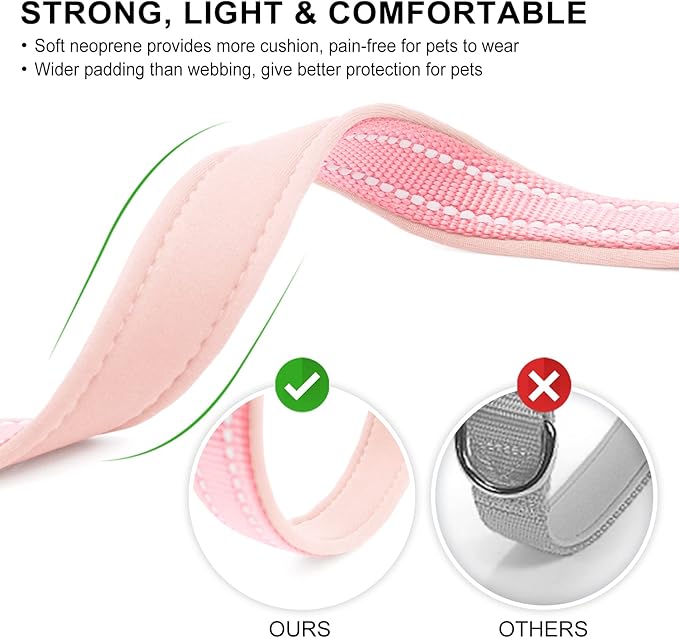 azuza Reflective Dog Collar,Soft Neoprene Padded Pet Collar with ID Tag Ring,Adjustable for Small Dogs,Pink,S
