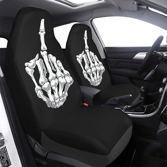 Foruidea Funny Black White Skull Car Seat Covers Universal 2 Pcs Auto Front Seat Cover Fit Most Cars,SUV,Sedan,Trucks