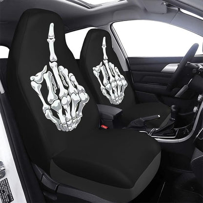 Foruidea Funny Black White Skull Car Seat Covers Universal 2 Pcs Auto Front Seat Cover Fit Most Cars,SUV,Sedan,Trucks