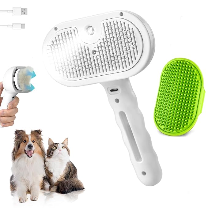 Pet Steam Brush for Dogs and Cats, 3 in 1 Steam Grooming Brush for Hair Shedding and Removal, Cleaning Spray Comb with Mist for Long-Haired Pets