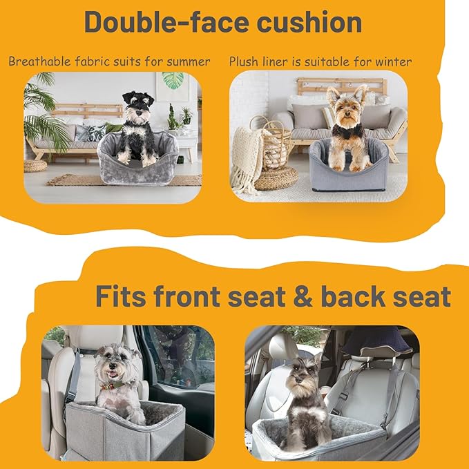 Dog Car Seat for Small Dogs, Elevated Dog Booster Seat Pet Travel Carrier Bed for Car with Adjustable Straps Pet Car Booster Seat for Small Dogs Cats