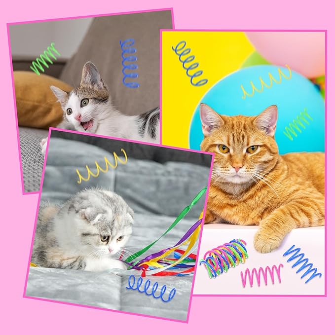300 Pcs Cat Spring Toys, 4 Colors Plastic Spiral Interactive Coils for Indoor Cats, Swatting Biting Hunting Play for Kittens
