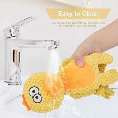 Dog Toys, Dog Squeaker Toys with Crinkle Paper, Stuffed Animal Dog Plush Chewing Toy, Cotton Rope Interactive Toys for Puppy, Small, Middle Dogs (Yellow Duck)