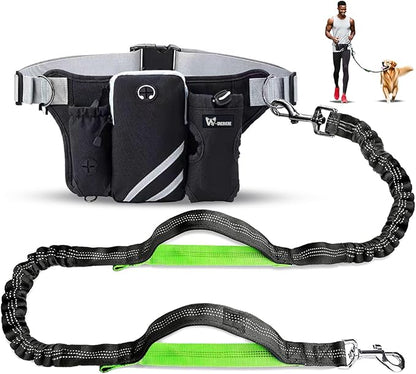 Hands Free Dog Leash for Running with Adjustable Waist Belt, Shock Absorbing Bungee & Reflective Stitching for Large Medium Small Dogs on Walks, Jogging, Hiking Training (Black)