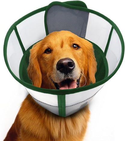 Soft Dog Cone Collar for Dogs After Surgery, Transparent Breathable Pet Recovery Collar for Large Medium Dogs, Adjustable Dog Cone Collar, Elizabethan Collar (XXL, Dark Green)