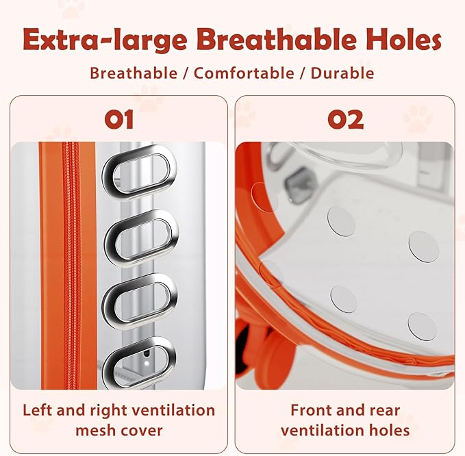 Pet Carrier with Wheels for Cats and Dogs, Clear Hard-Shell Rolling Pet Carrier with Retractable Handle, Airline-Approved Travel Carrier, Portable Cat and Dog Stroller (Orange)
