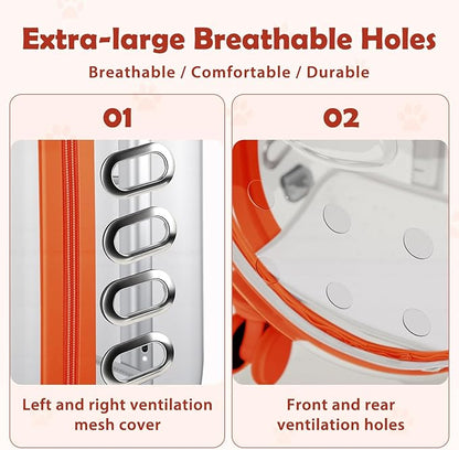 Pet Carrier with Wheels for Cats and Dogs, Clear Hard-Shell Rolling Pet Carrier with Retractable Handle, Airline-Approved Travel Carrier, Portable Cat and Dog Stroller (Orange)