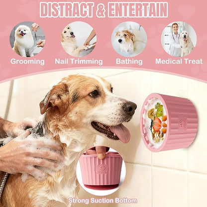 Dog Lick Bowl, Anxiety Relief Dog Licking Mat Freezer Treat Dispenser, Non-Slip Anti-Choking Silicone Slow Feeder Lick Bowl for Small Medium & Large Breed Dogs, BPA Free(Pink,S)