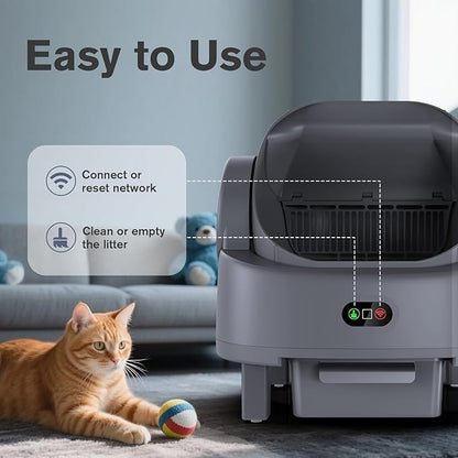 Self Cleaning Cat Litter Box, Open-Top Large Automatic Litter Box for Multiple Cats with Safety Sensors, Includes Liner Bags and Litter Mat Light Grey